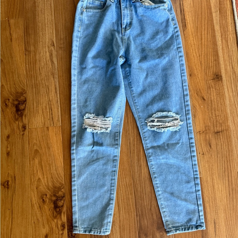 Nasty Gal Distressed Light Blue Jeans
